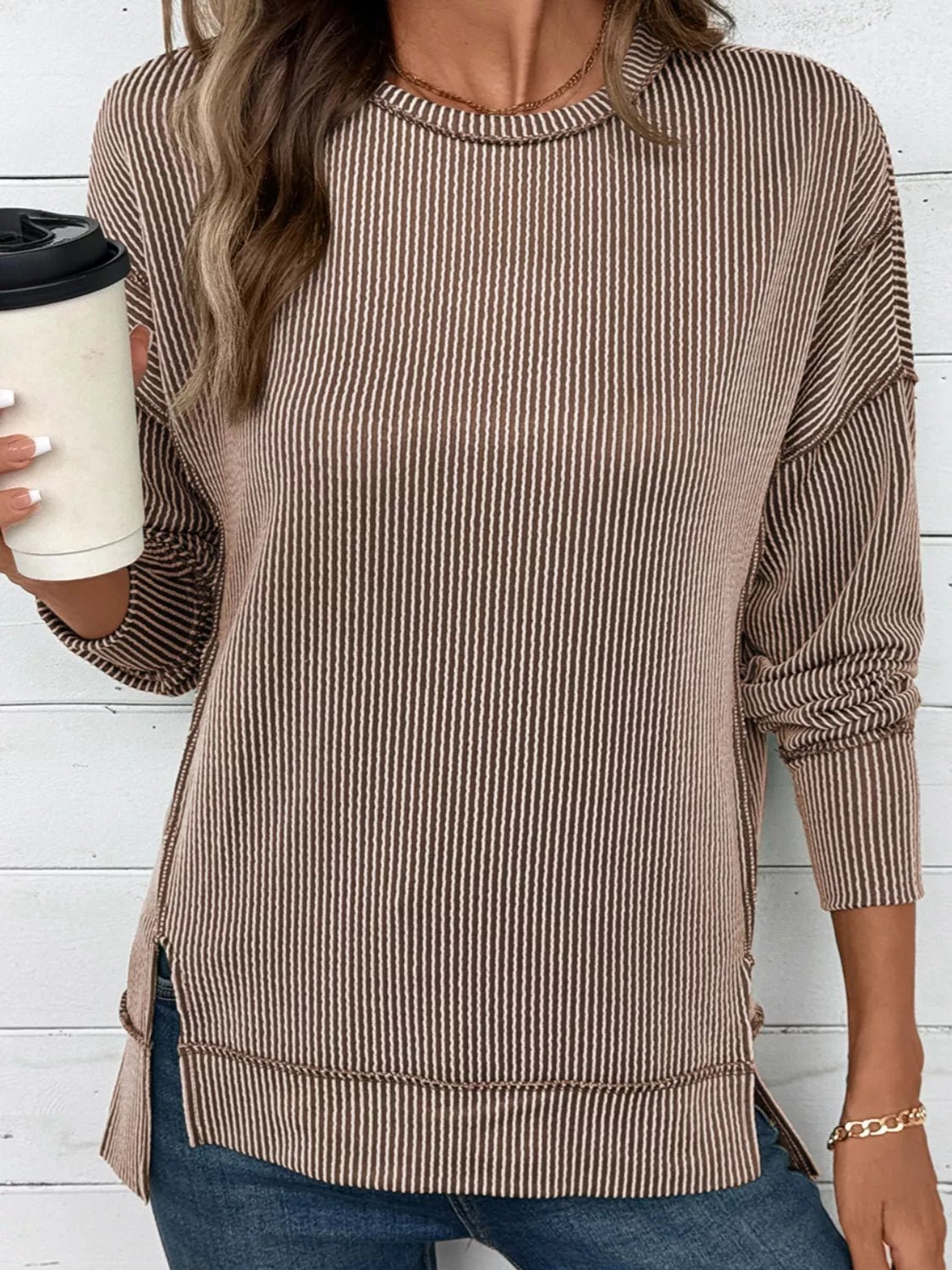 Side Slit Round Neck Sweatshirt - Salt & Stone