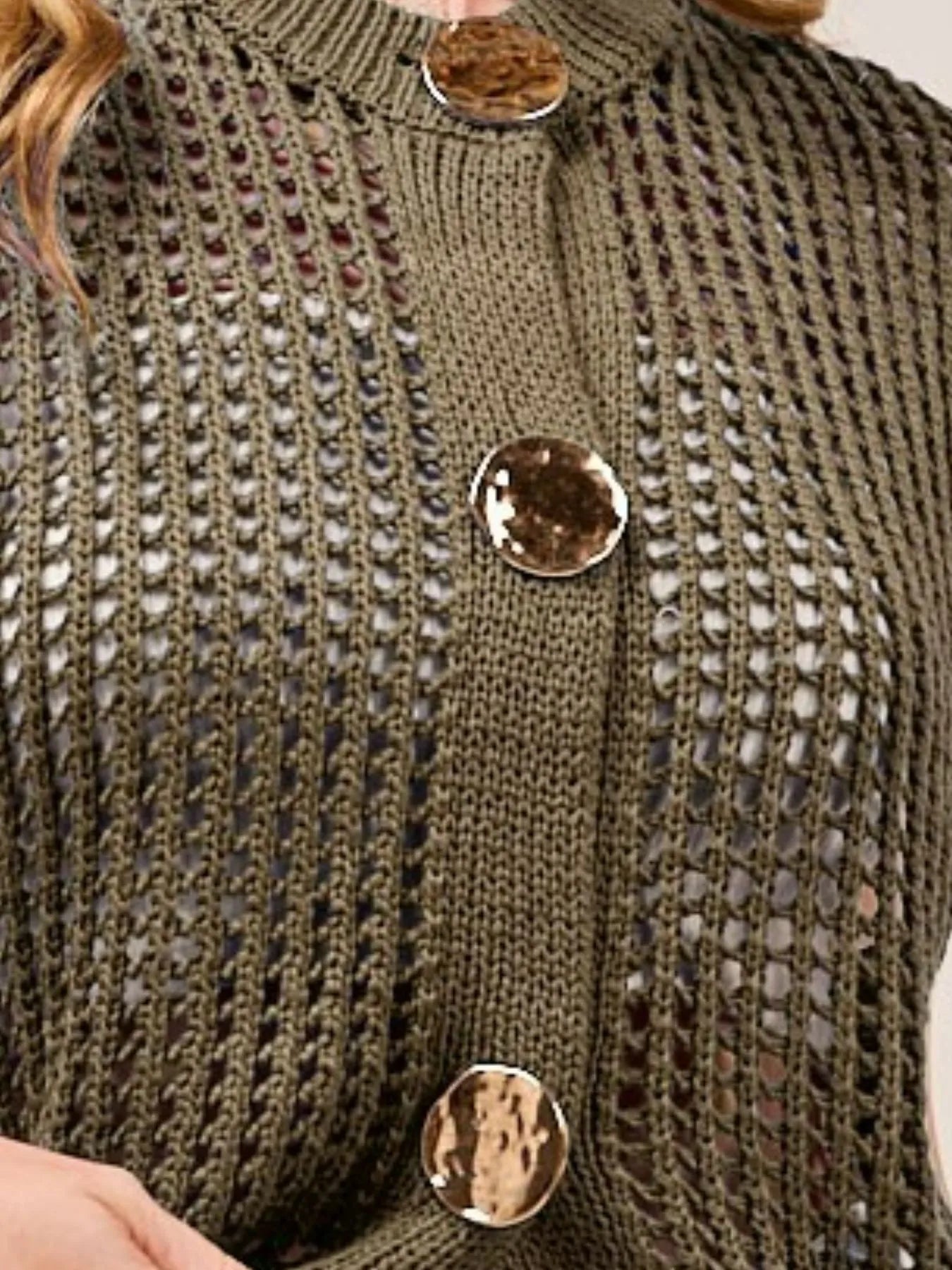 SO ME Big Metal Button Front Openwork Sweater Vest - Salt & Stone