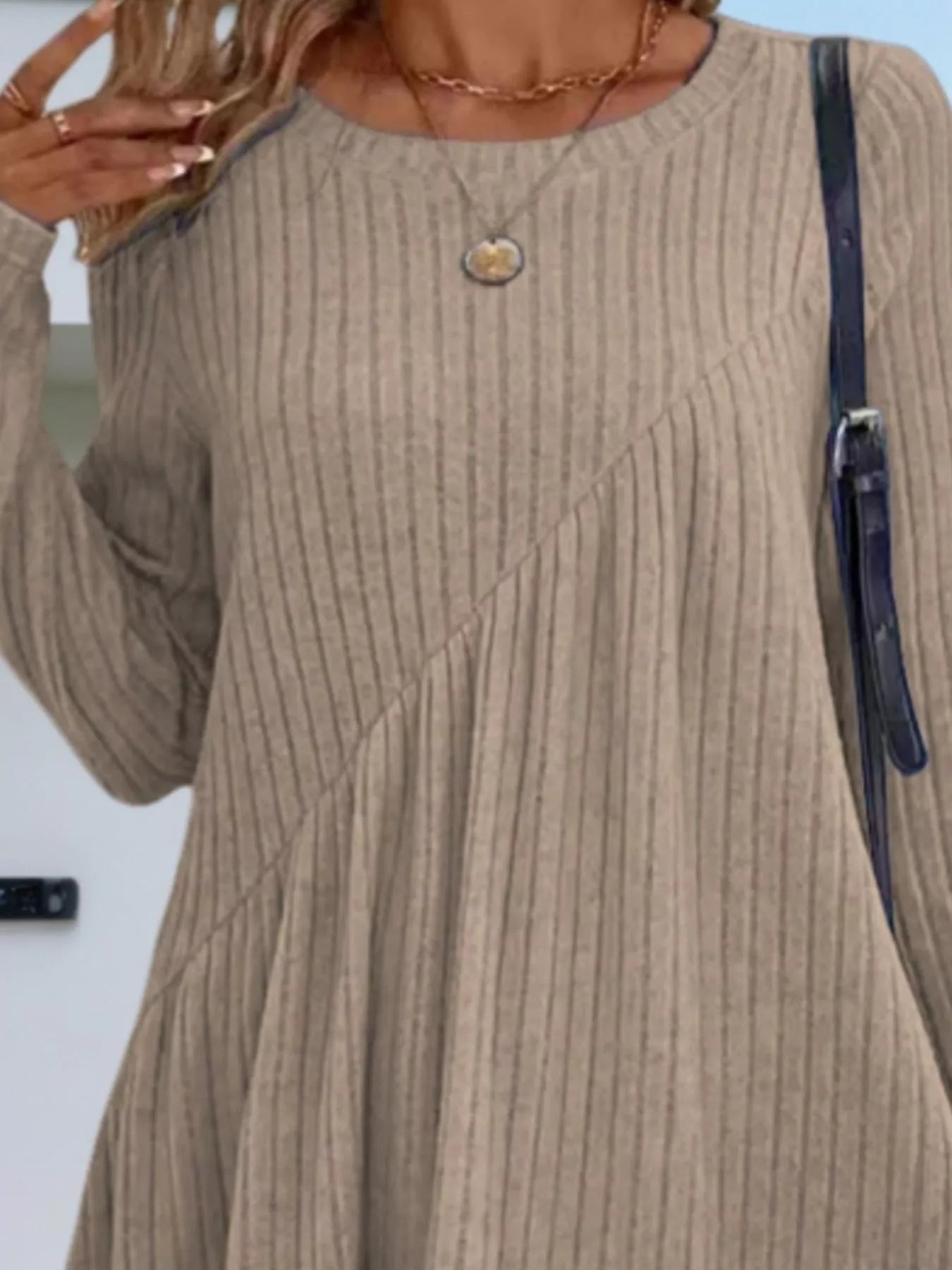 Casual Ribbed Knit Long Sleeve Swing Dress - Salt & Stone