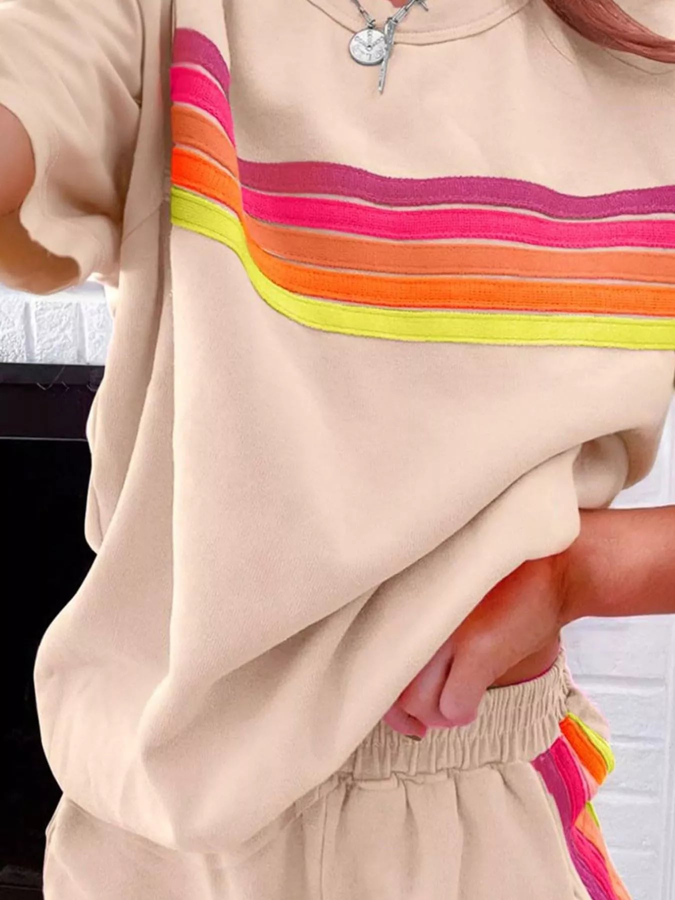 Rainbow Striped Round Neck Top and Shorts Set - Salt & Stone