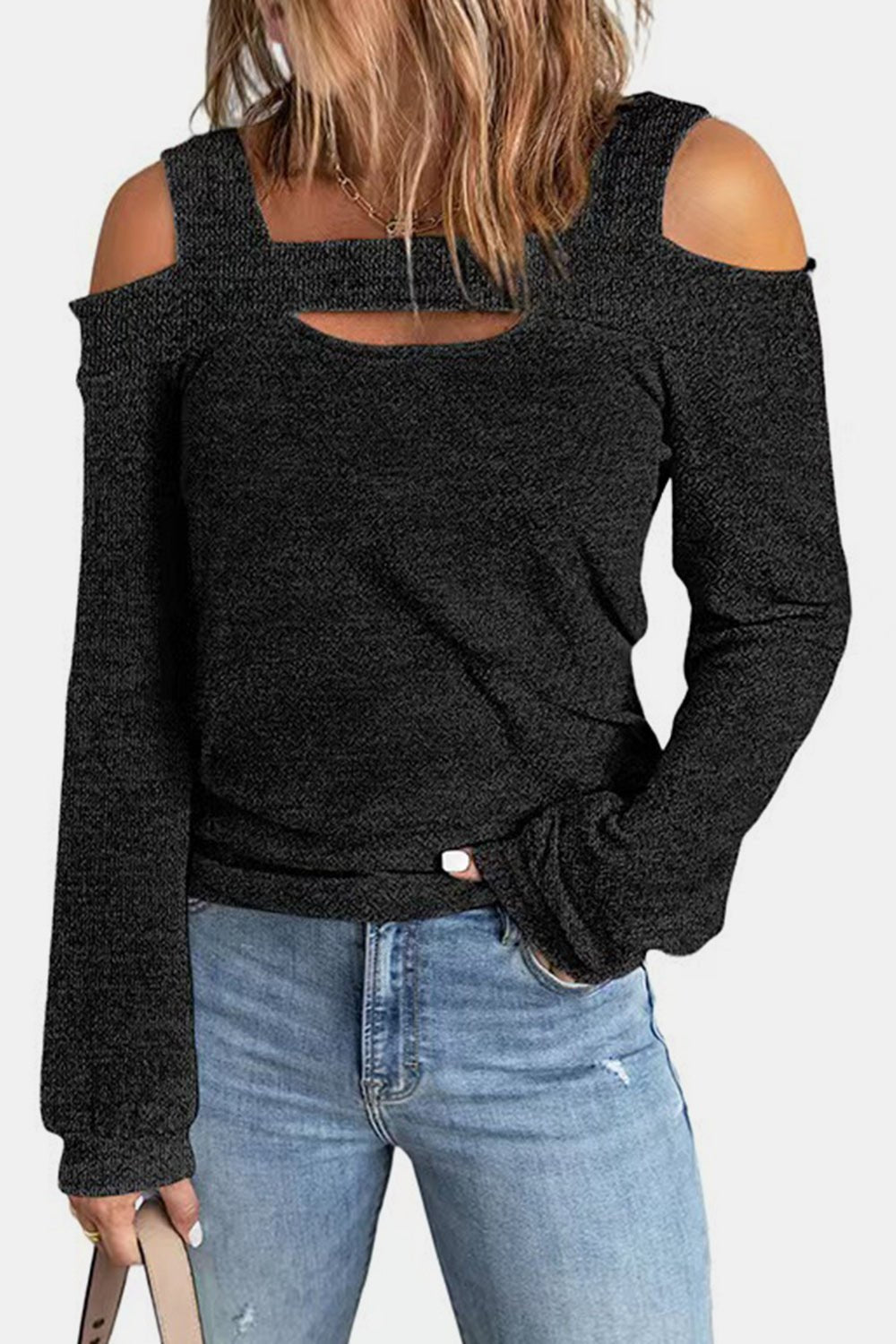 Full Size Cutout Cold Shoulder Blouse - Salt & Stone