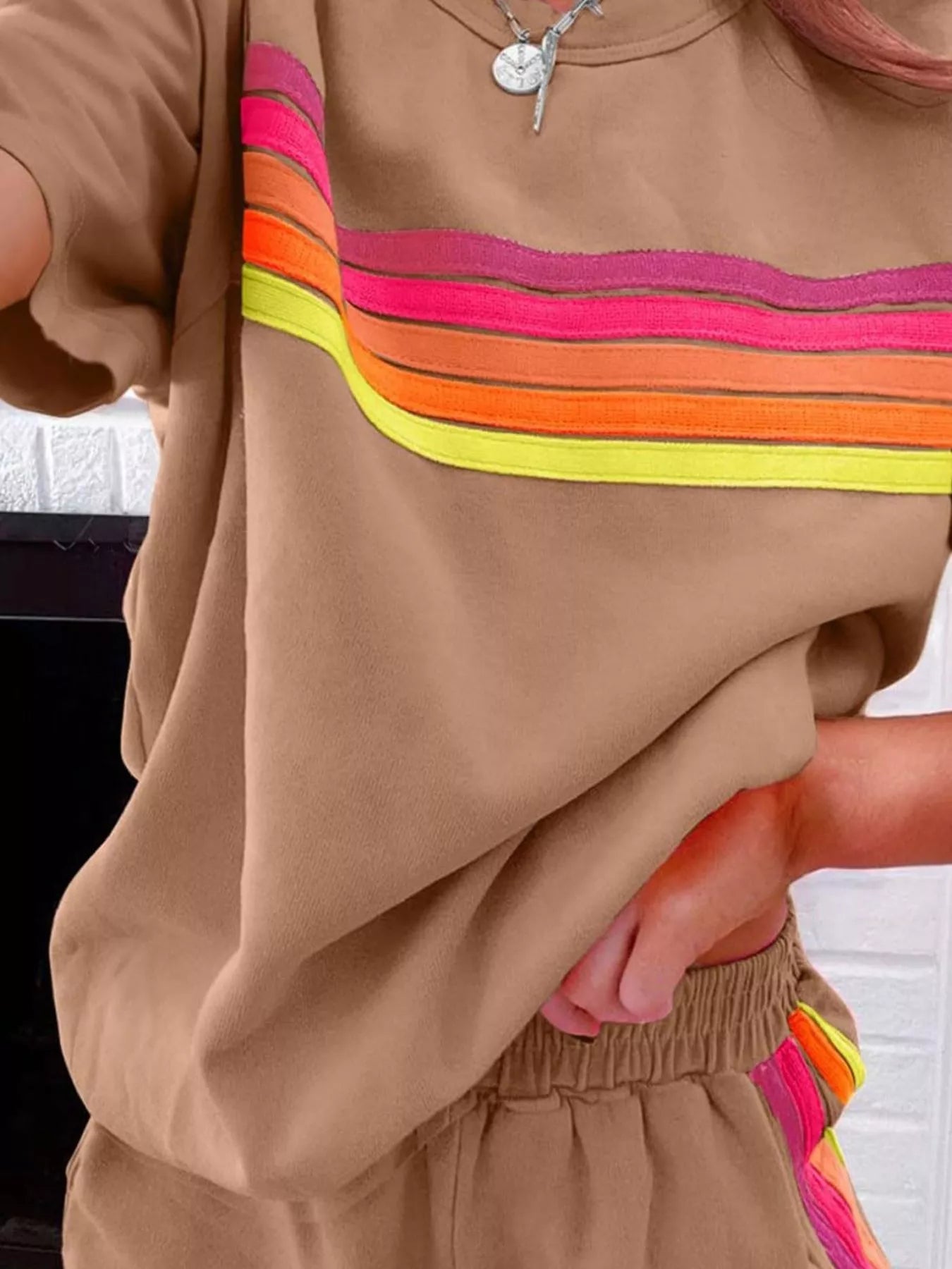 Rainbow Striped Round Neck Top and Shorts Set - Salt & Stone