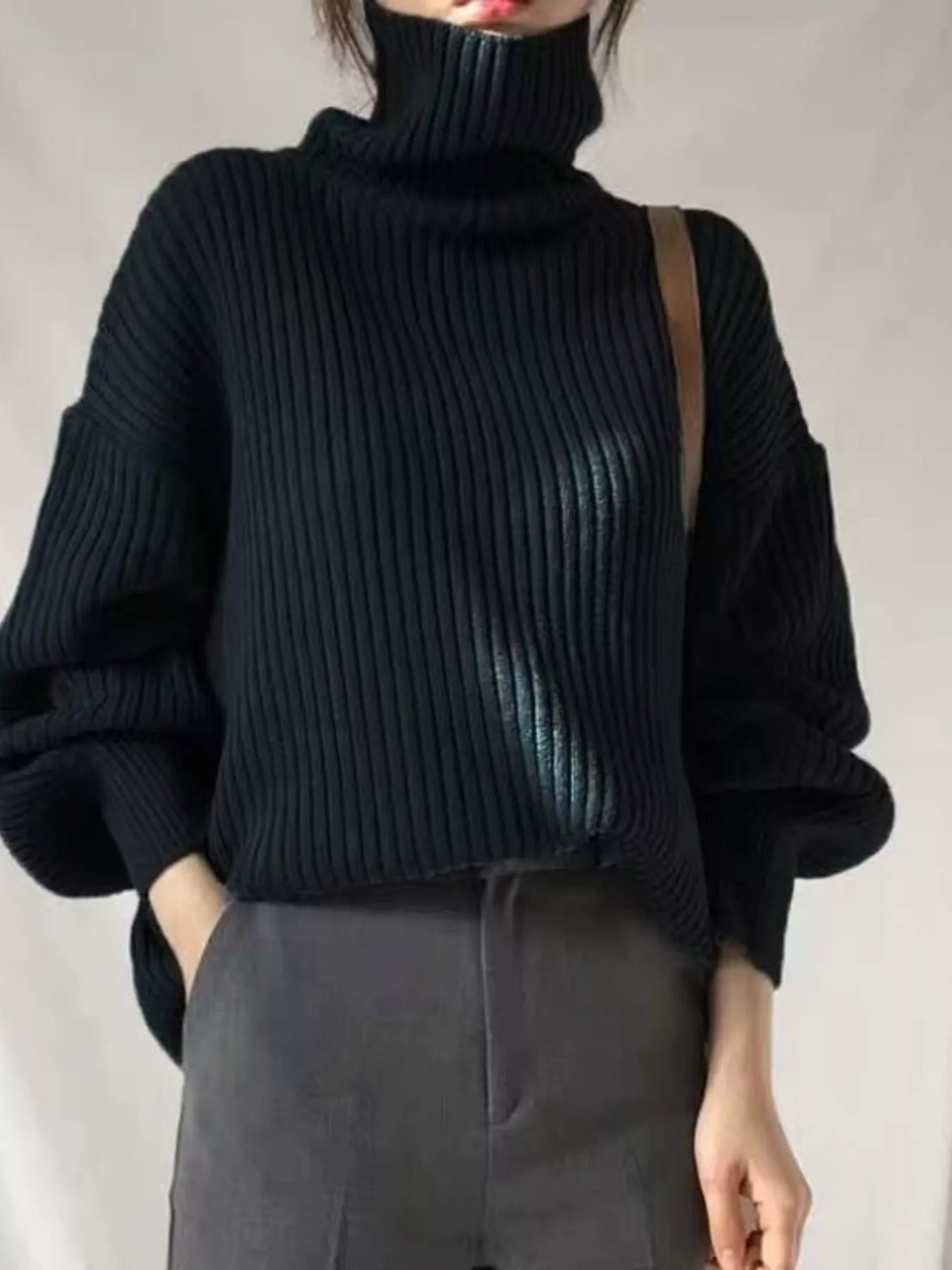 Full Size Oversized Turtleneck Ribbed Knit Sweater Plus Size - Salt & Stone