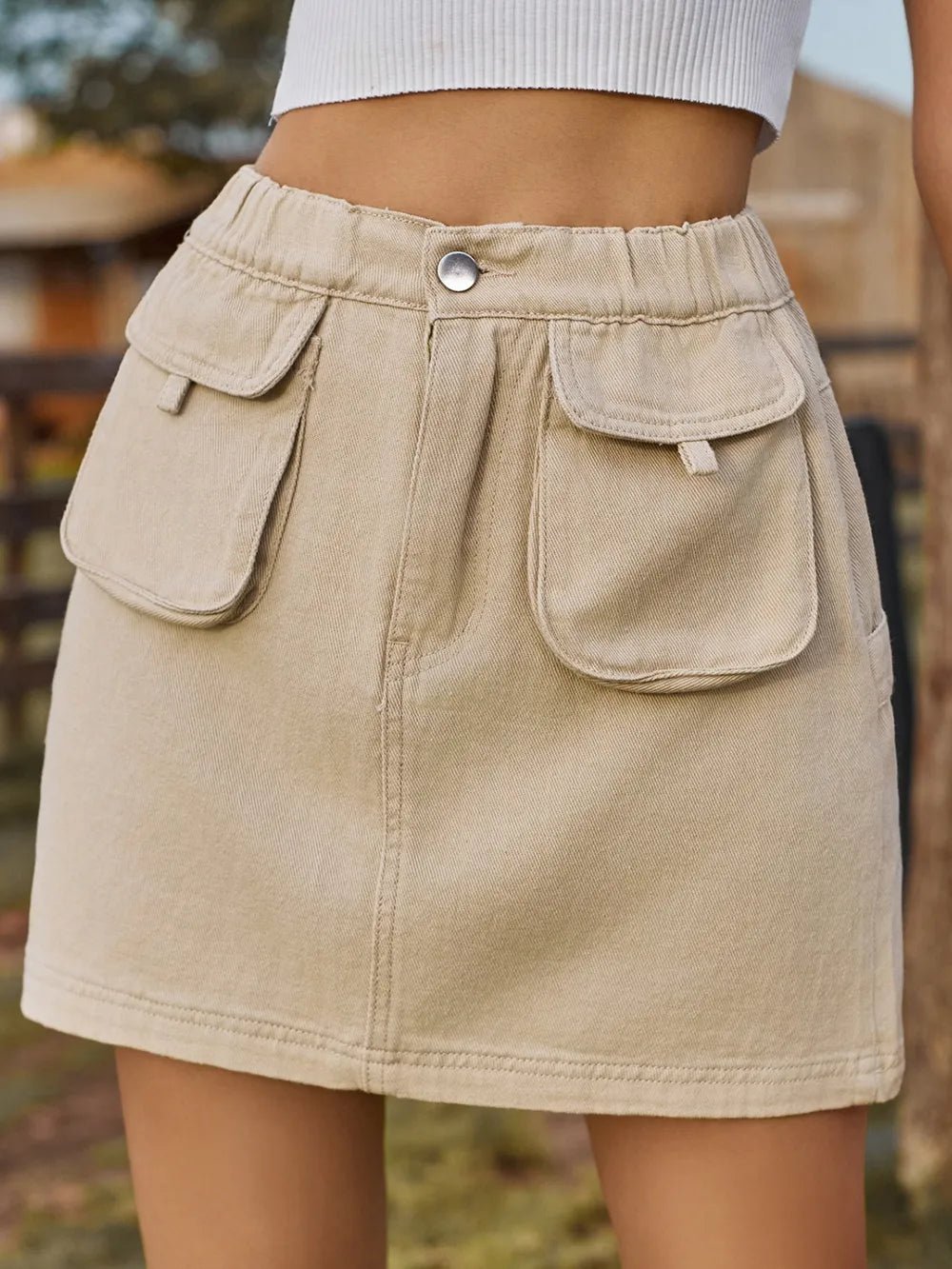 Pocketed Elastic Waist Denim Skirt - Salt & Stone