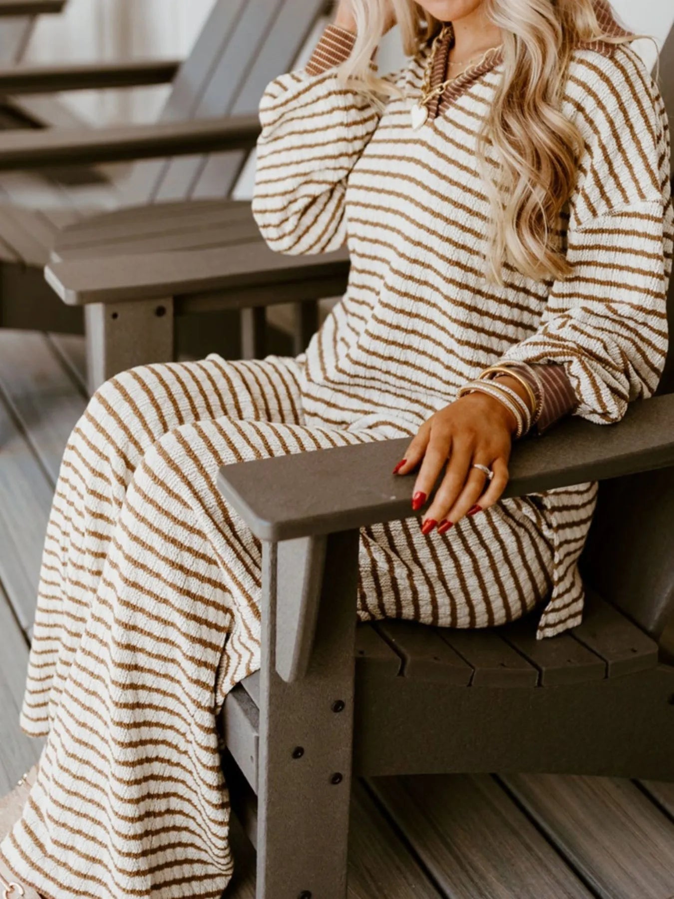 Stripe Collared Top and Drawstring Pant Set - Salt & Stone