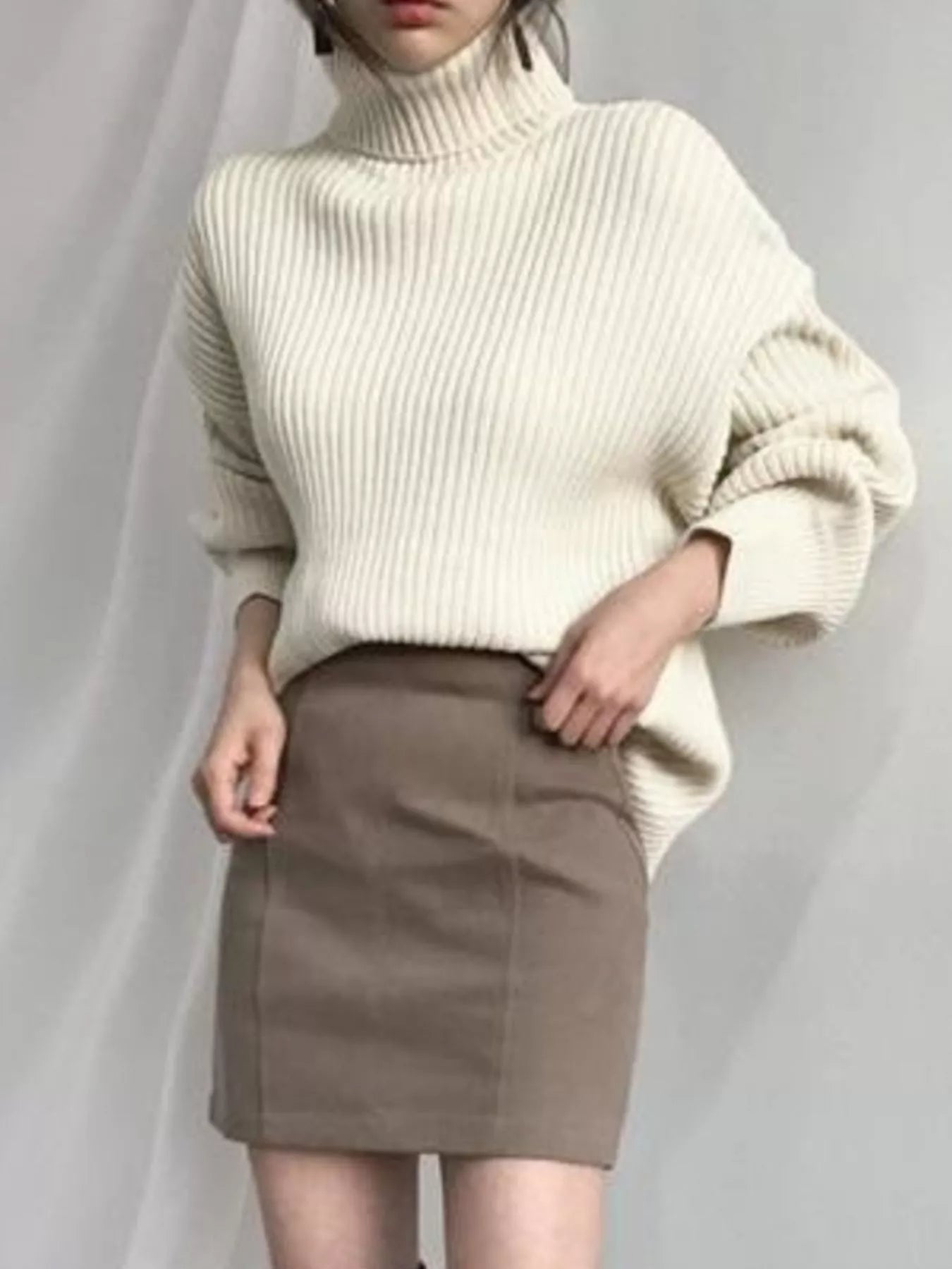 Full Size Oversized Turtleneck Ribbed Knit Sweater Plus Size - Salt & Stone