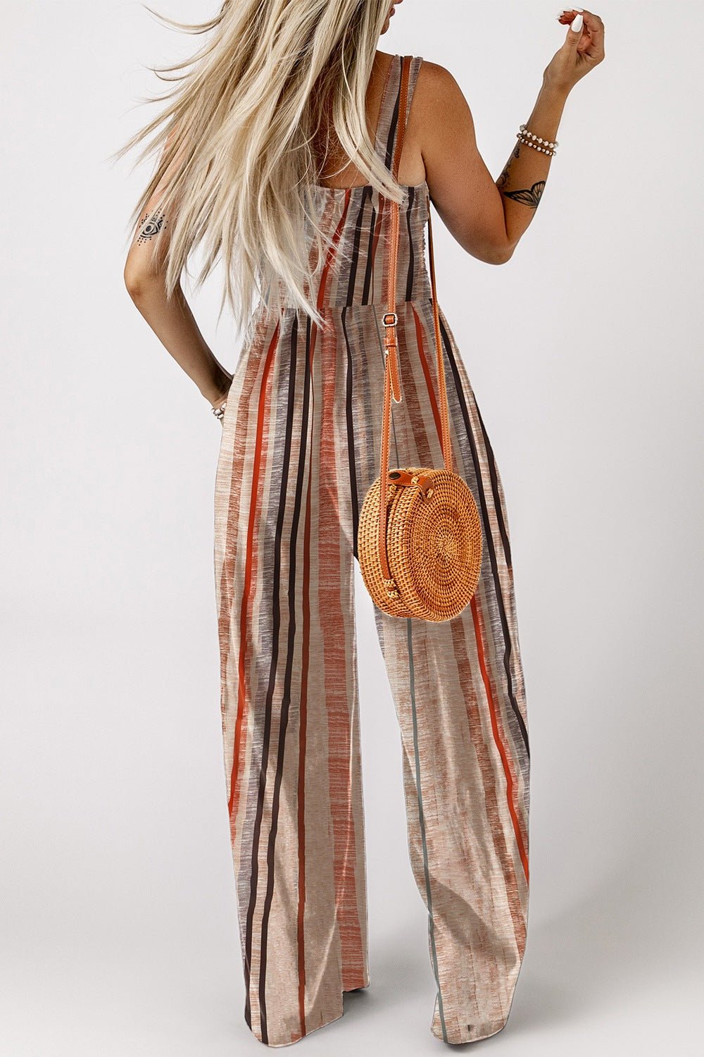 Stripe Square Neck Sleeveless Smocked Bodice Wide Leg Jumpsuit - Salt & Stone