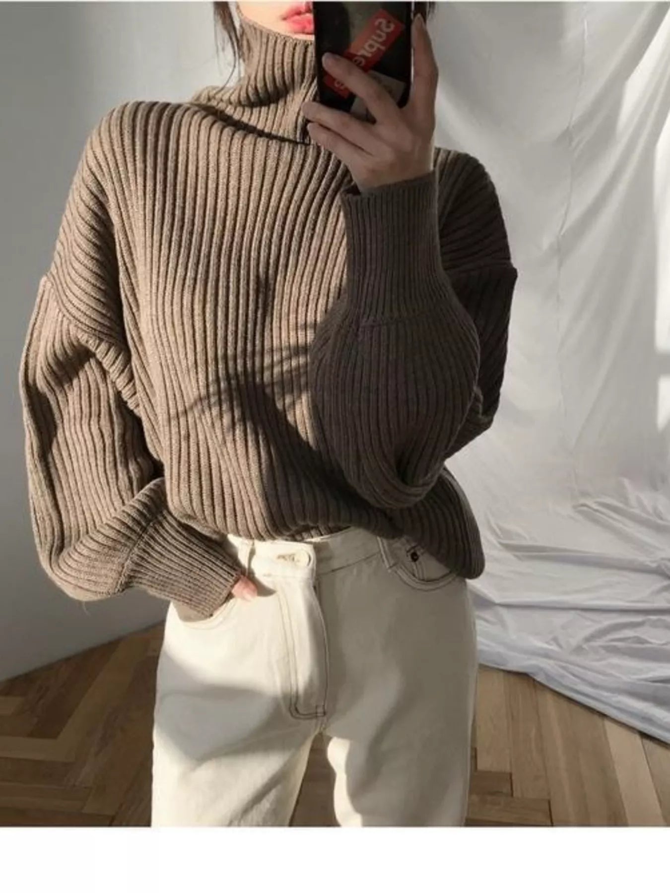 Full Size Oversized Turtleneck Ribbed Knit Sweater Plus Size - Salt & Stone