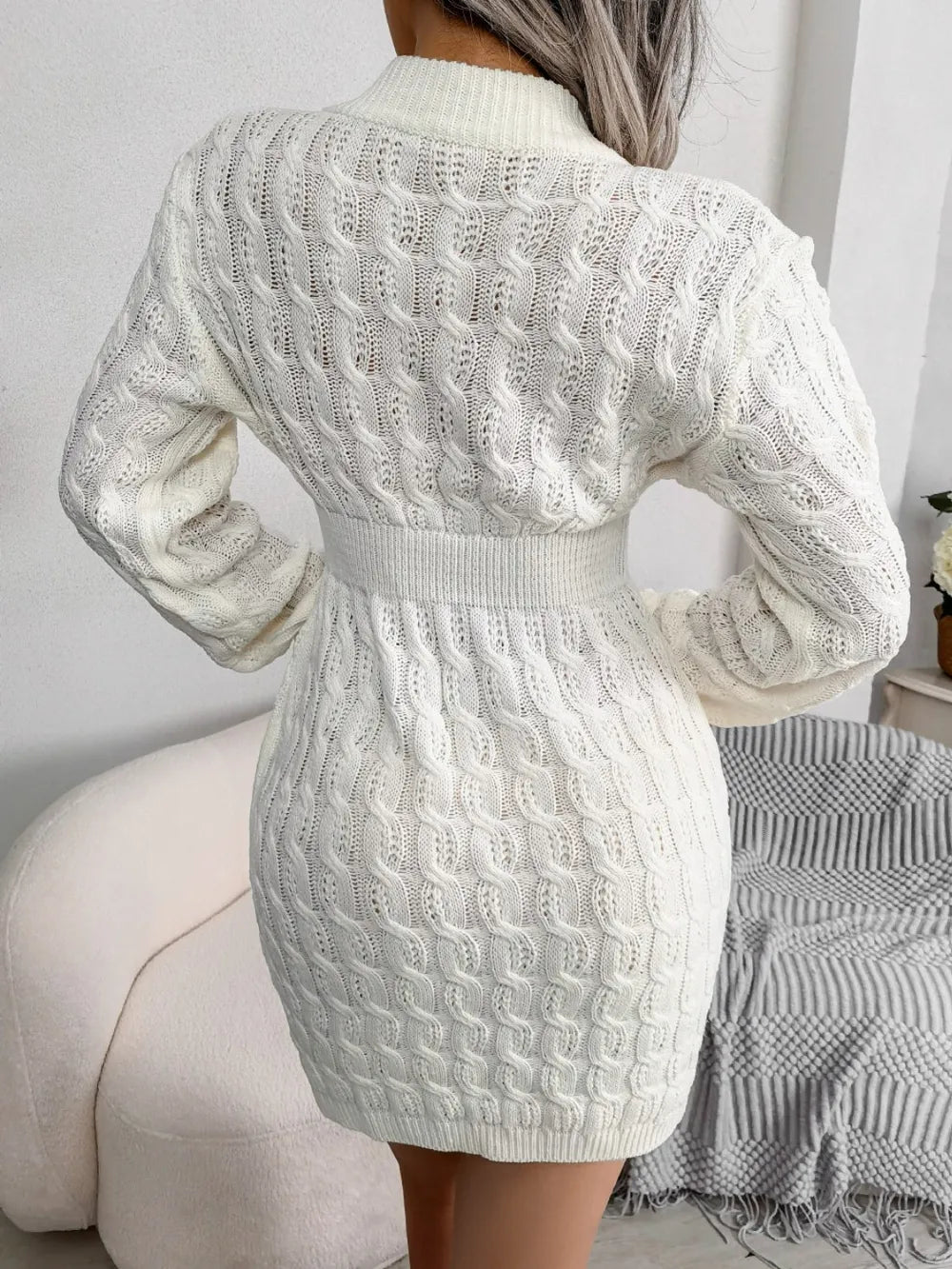 Cable - Knit Round Neck Mini Wrap Sweater Dress - Salt & Stone