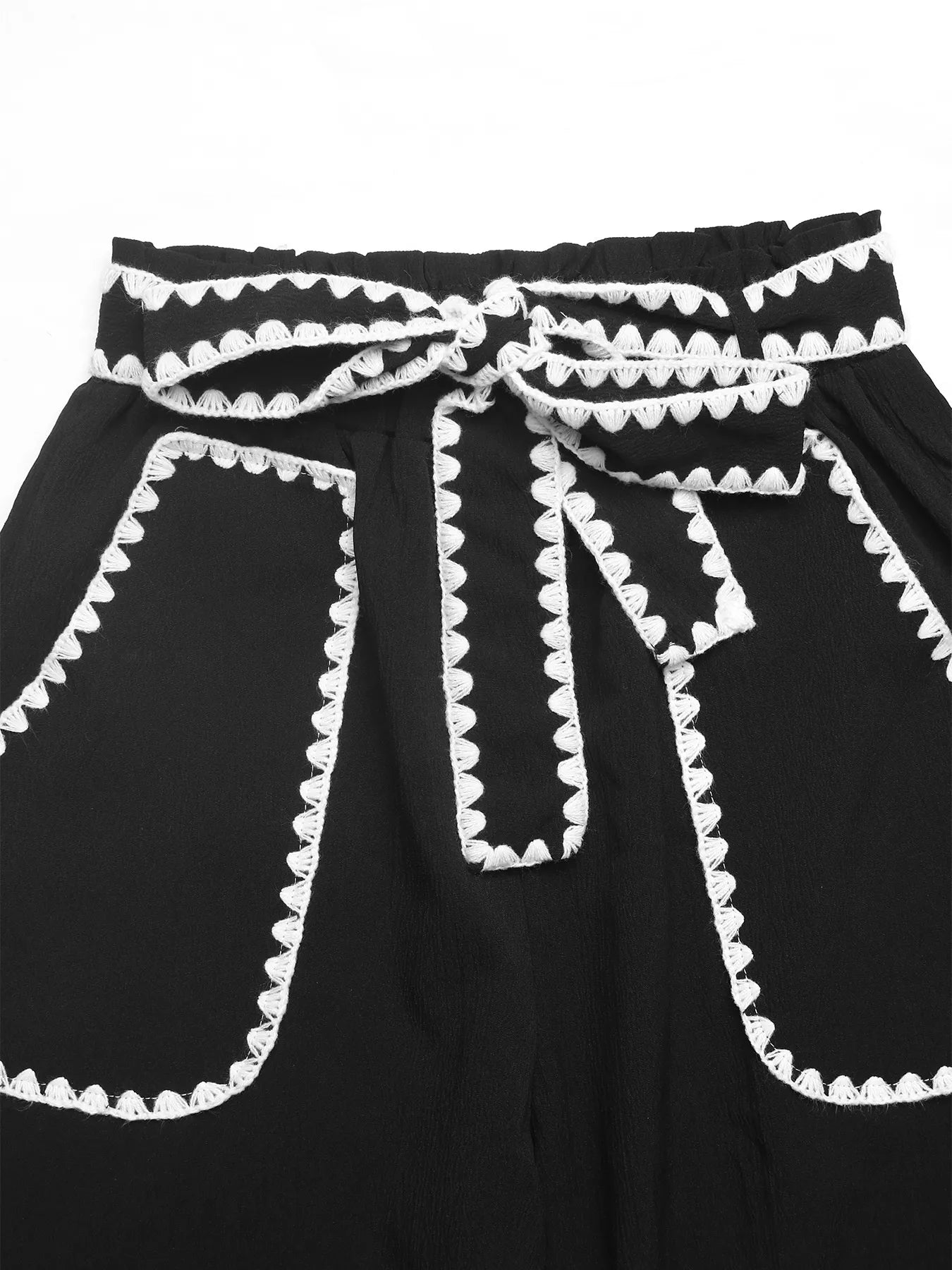 Crochet Trim Tie Waist Wide Leg Pants - Salt & Stone