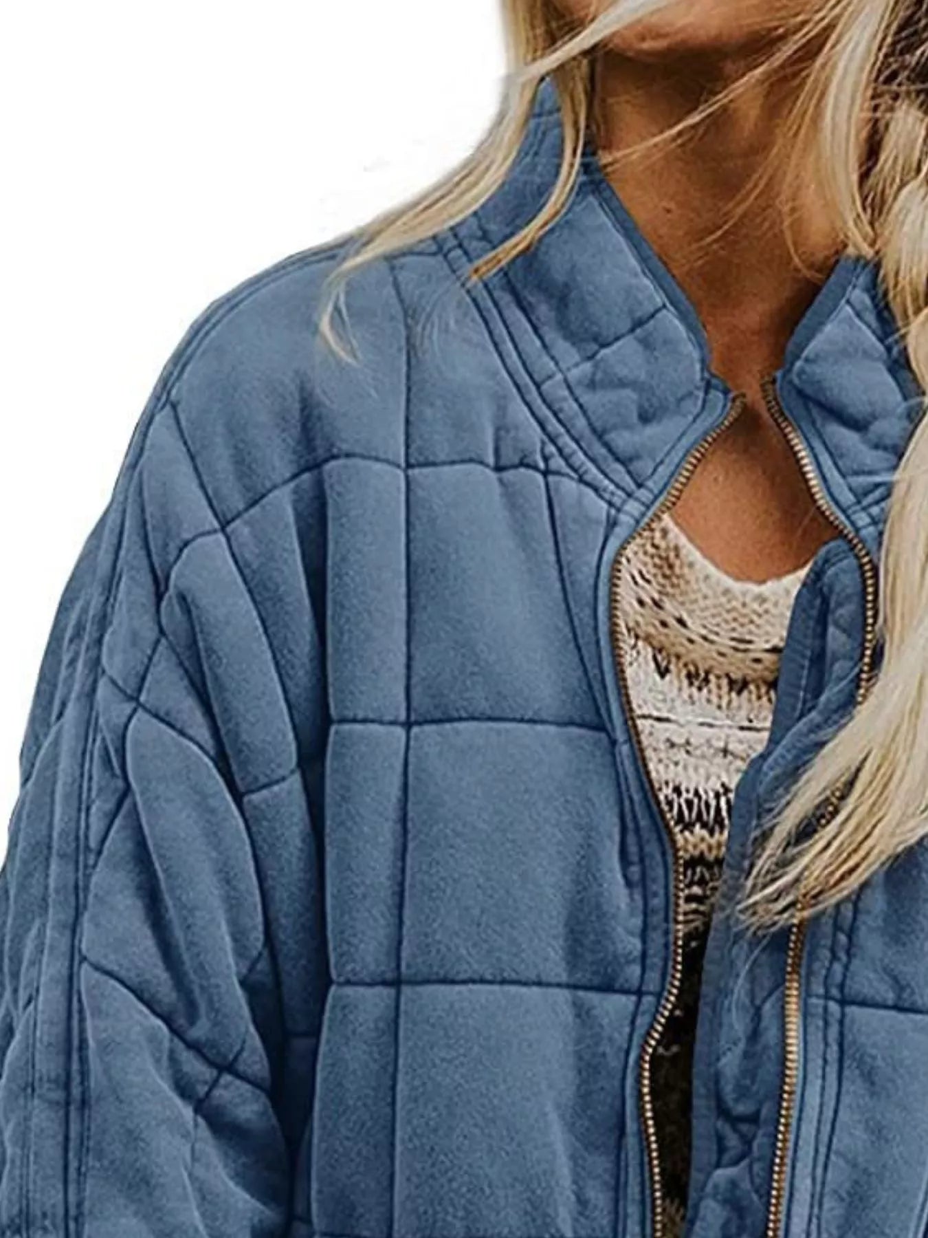 Full Size Zip Up Quilted Bomber Jacket Plus Size - Salt & Stone