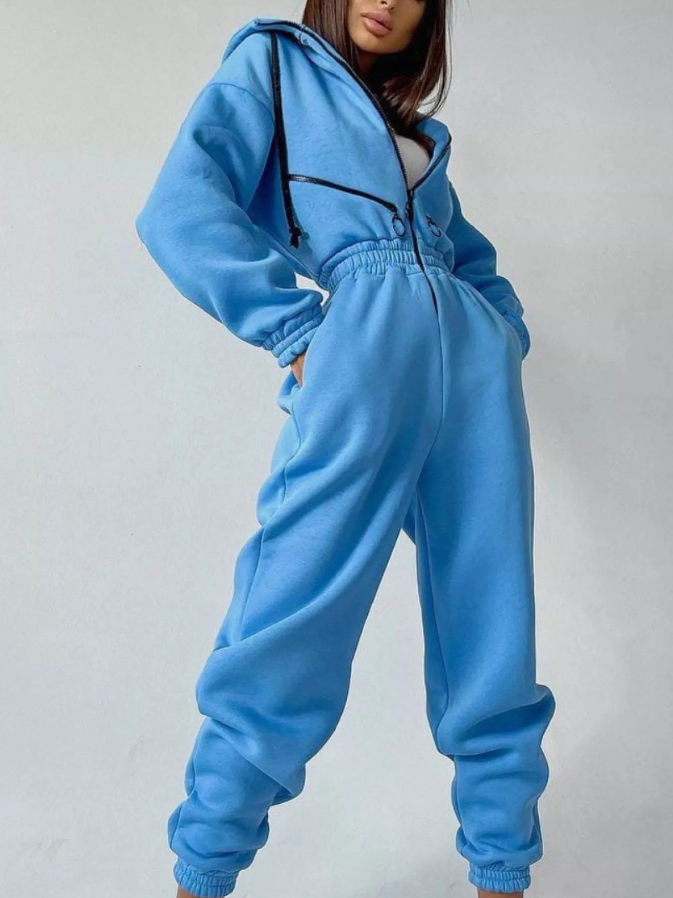 Hooded Zip - Up Long Sleeve Jumpsuit - Salt & Stone