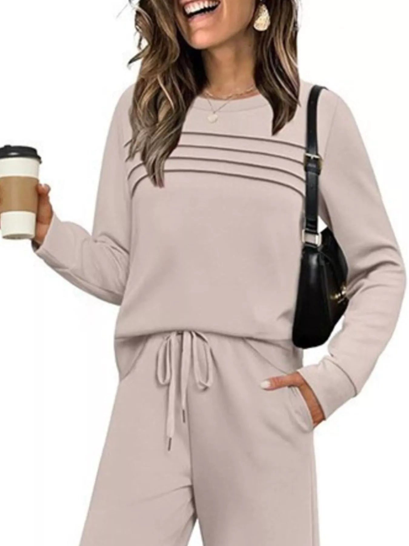 Full Size Long Sleeve Round Neck Top and Pants Set Plus Size - Salt & Stone