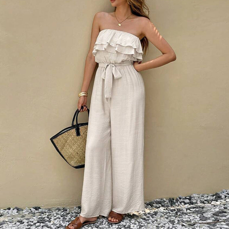 Sleeveless Tube Top Ruffled Jumpsuit