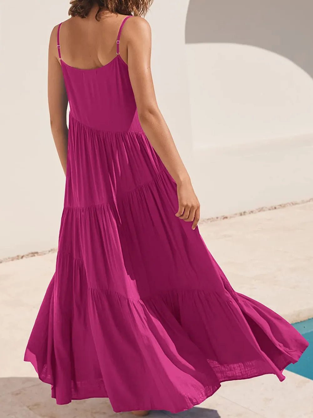 Full Size Ruched Tiered Spaghetti Strap Dress - Salt & Stone