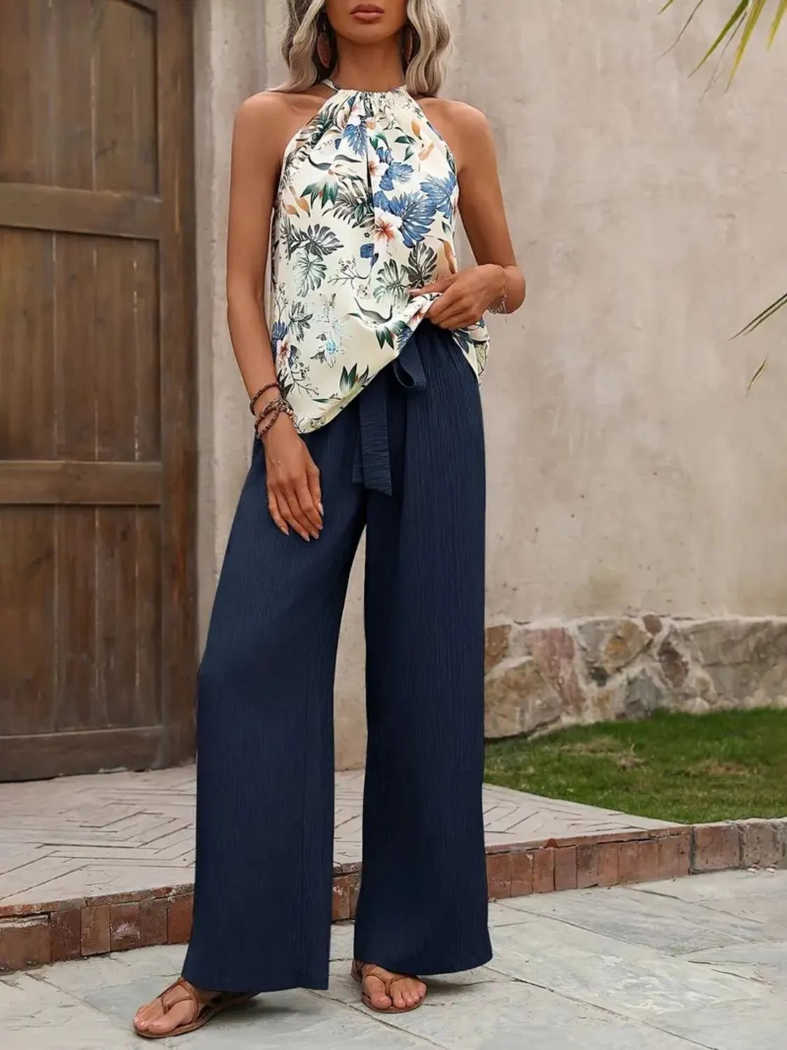 Printed Tank Top and Wide Leg Pants Set - Salt & Stone