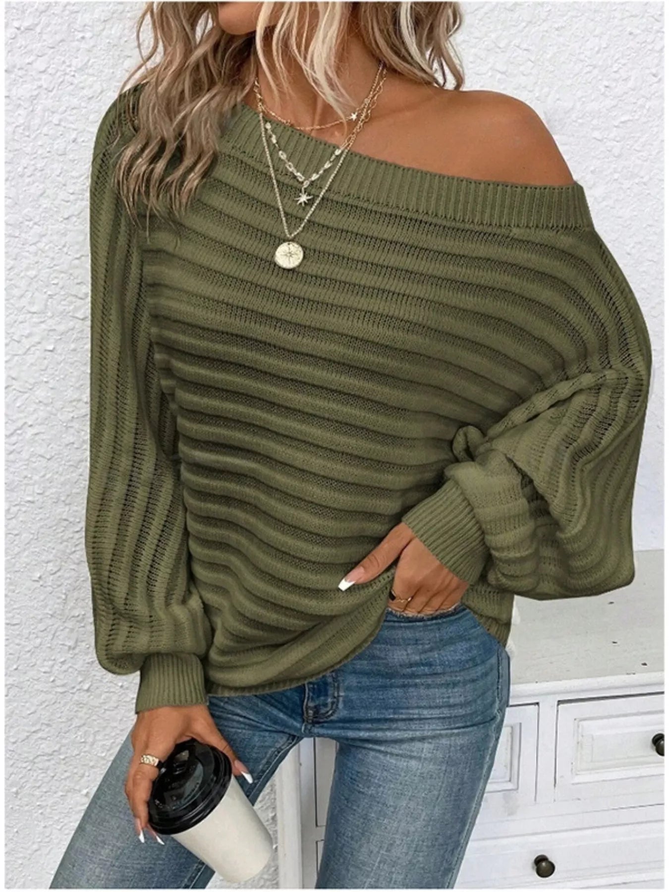 One Shoulder Ribbed Knit Sweater - Salt & Stone