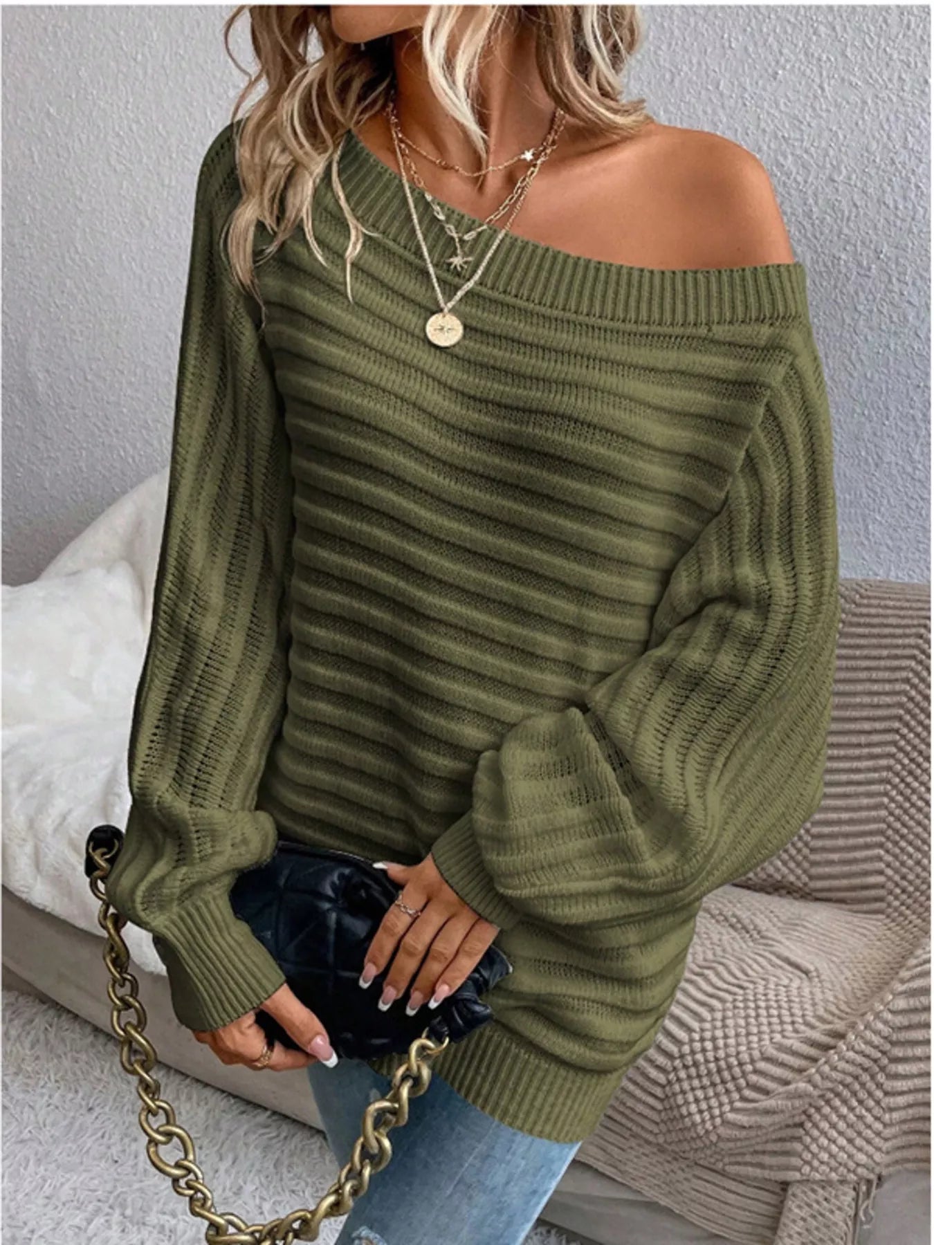 One Shoulder Ribbed Knit Sweater - Salt & Stone