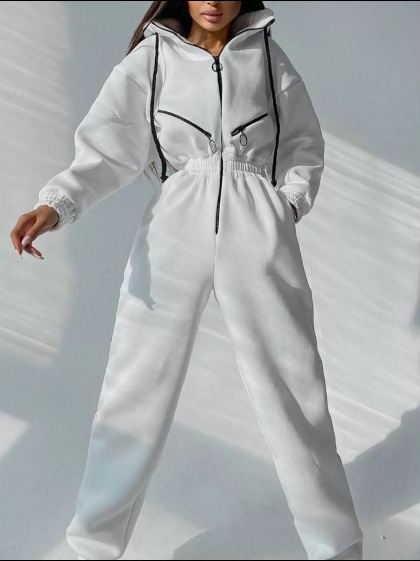 Hooded Zip - Up Long Sleeve Jumpsuit - Salt & Stone