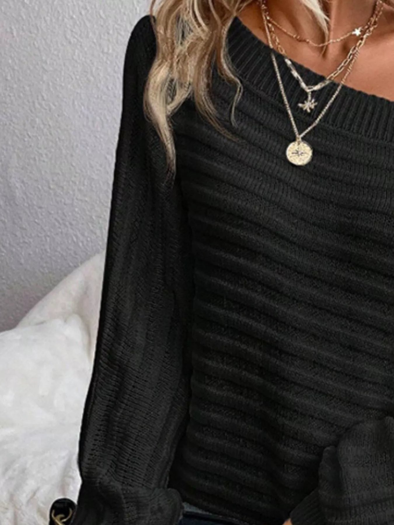 One Shoulder Ribbed Knit Sweater - Salt & Stone