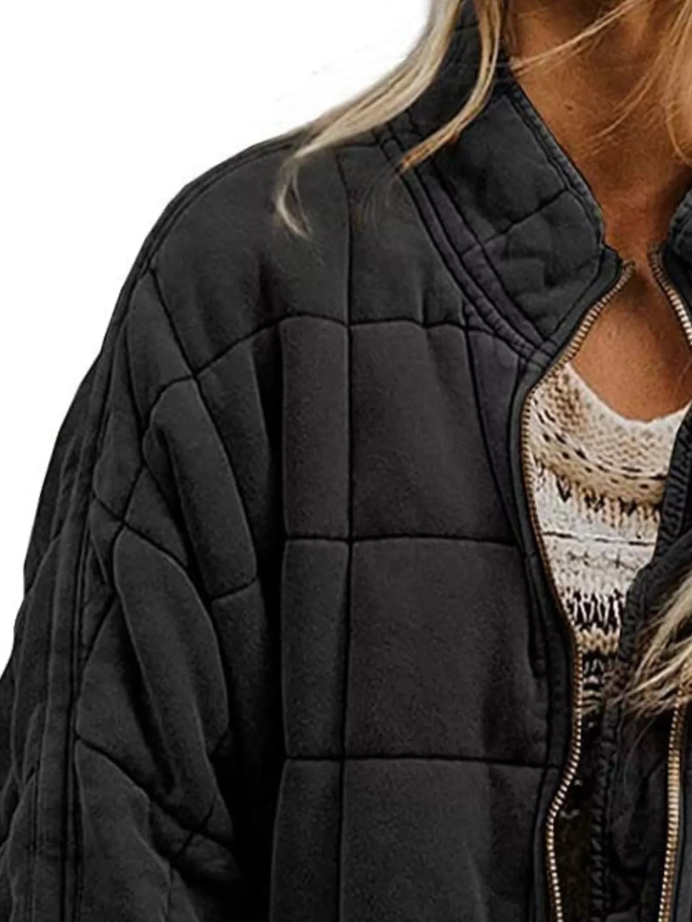 Full Size Zip Up Quilted Bomber Jacket Plus Size - Salt & Stone