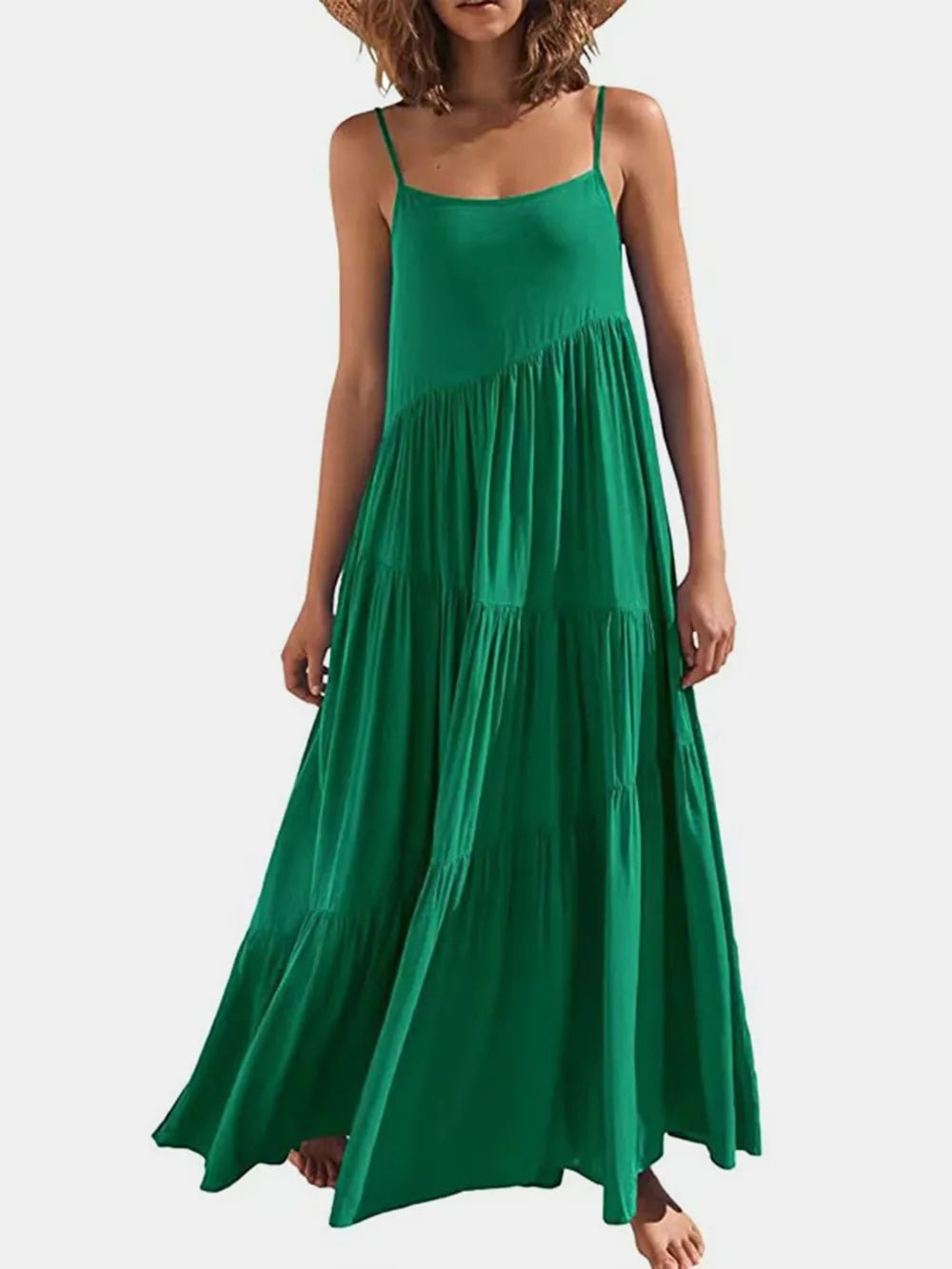 Full Size Ruched Tiered Spaghetti Strap Dress - Salt & Stone