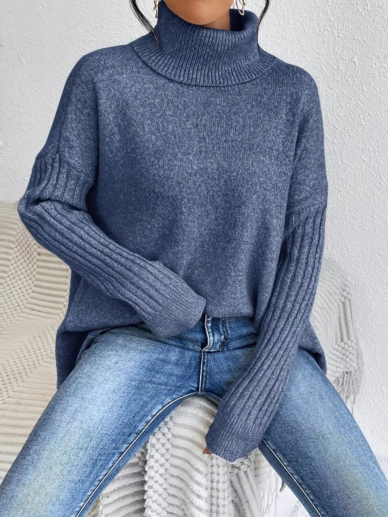 Turtleneck Dropped Shoulder Sweater - Salt & Stone