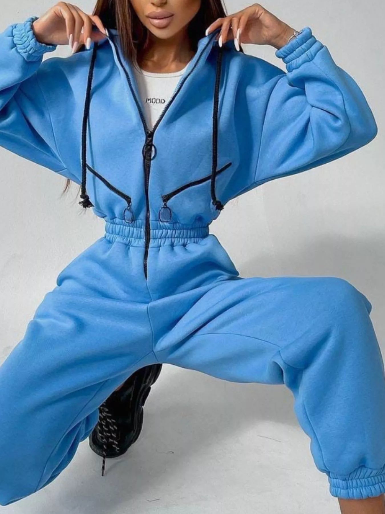 Hooded Zip - Up Long Sleeve Jumpsuit - Salt & Stone