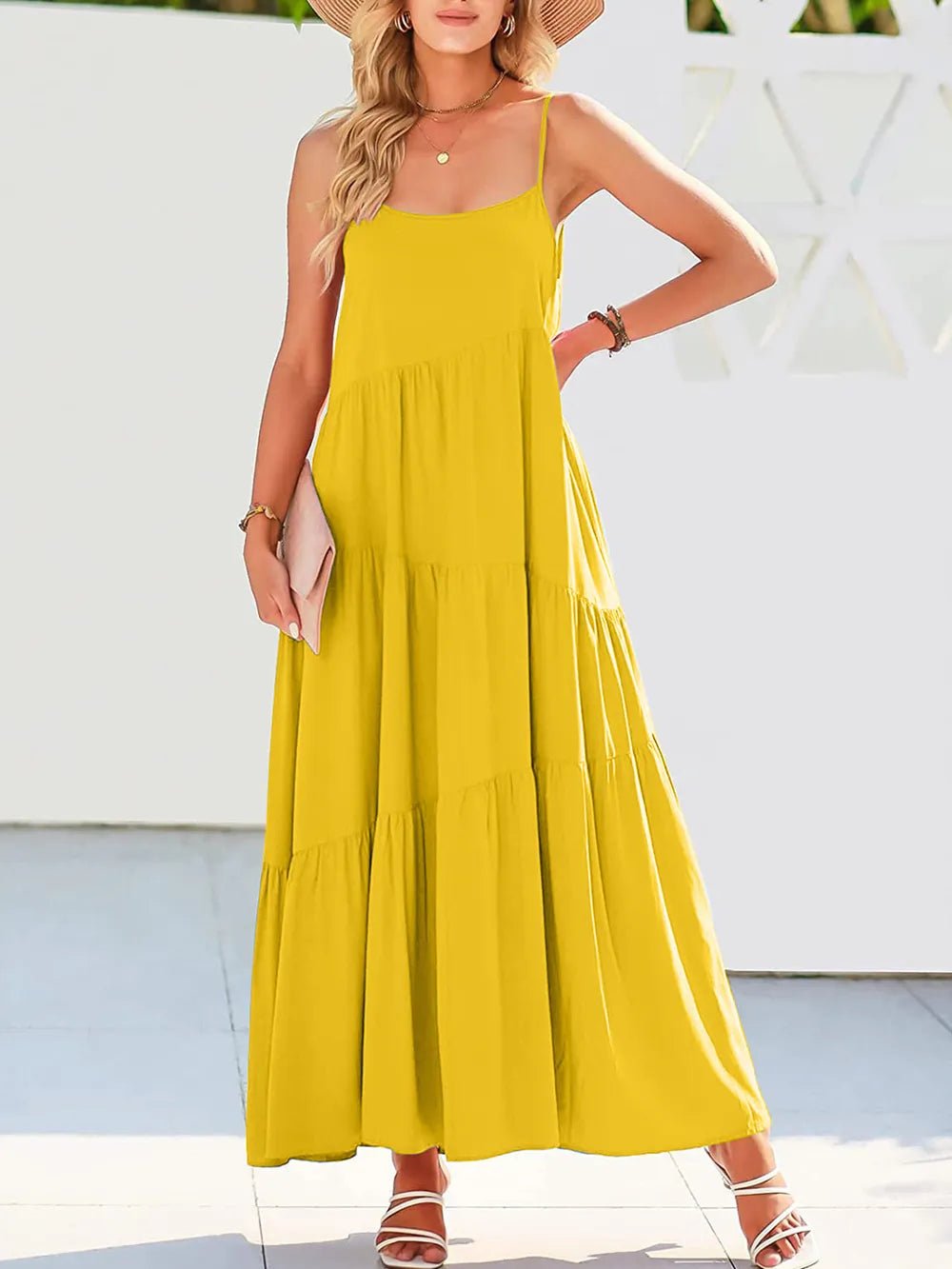 Full Size Ruched Tiered Spaghetti Strap Dress - Salt & Stone